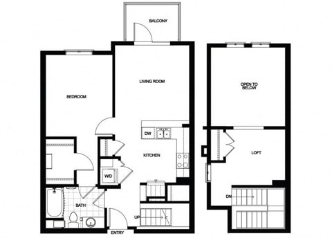 Floor plan for 1 bed, 1 bath, 871 sqft